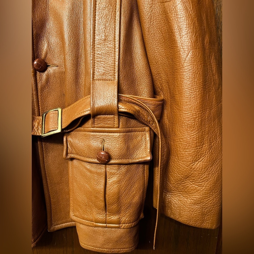 Rare! Vtg 70s Custom Coat Co Deerskin Leather Coat, belted waist Men’s 2XL - Picture 5 of 16